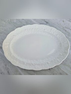 Steubenville Rosepoint Oval Serving Platter White Embossed 13” Vintage